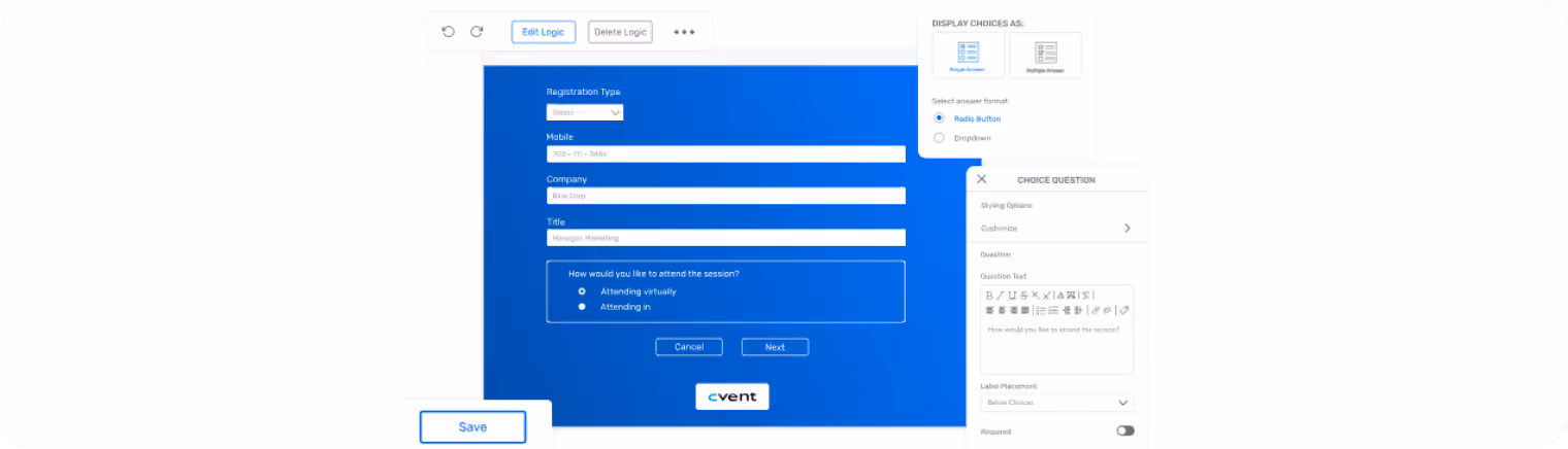 Visual interface of Cvent's event registration platform